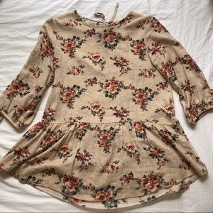ROOLEE Beige Peplum Floral Blouse
